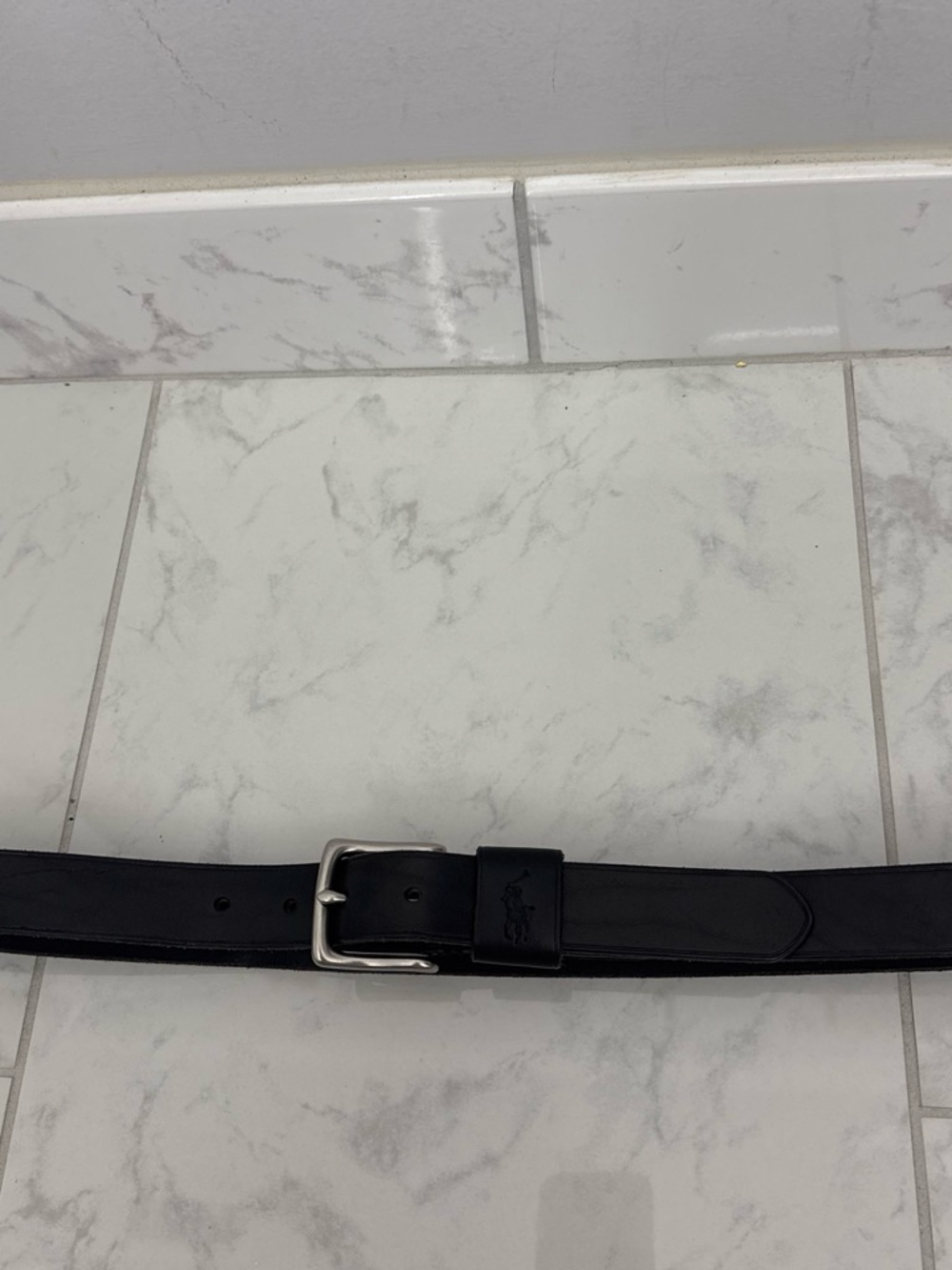Polo by Ralph Lauren Black Leather Belt with Silver Buckle